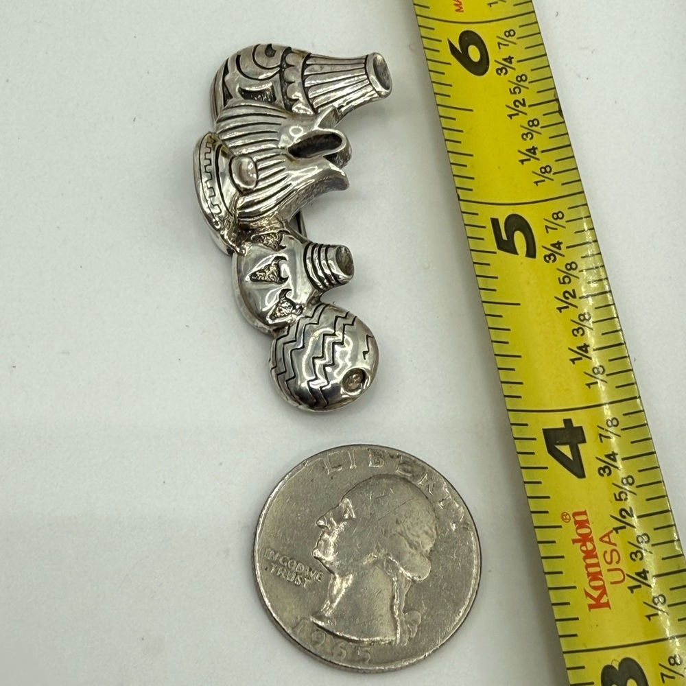 Vintage Sterling Silver 925 Native American Pottery Brooch Southwestern 2” 13g - Picture 11 of 11